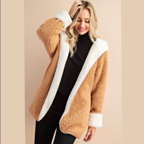 🍂OPEN FRONT CAMEL SHERPA JACKET - Picture 6 of 9